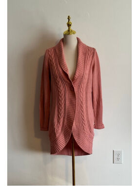 Women's Motto Pink Cable Knit Cardigan Sweater S